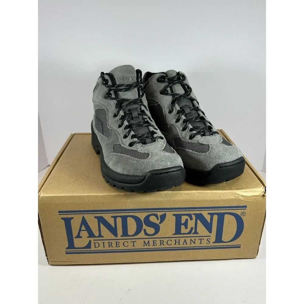 Lands End Mens Hiking Boots Grey Suede Mesh Water Repellent Size 10 NEW W/box